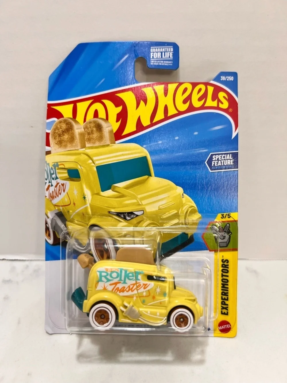 Mattel Hot Wheels Yellow Roller Toaster Toy Car with White Wheels